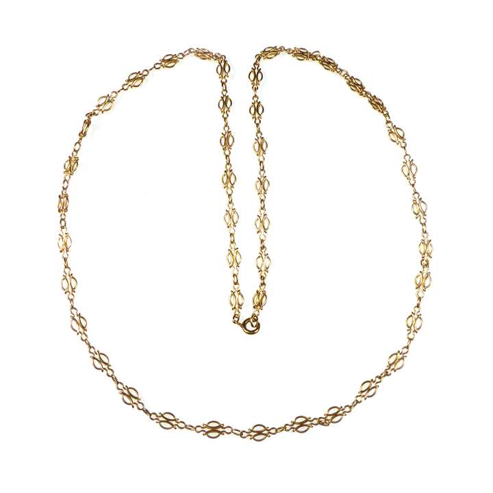 Antique gold circle-and-curve link chain necklace